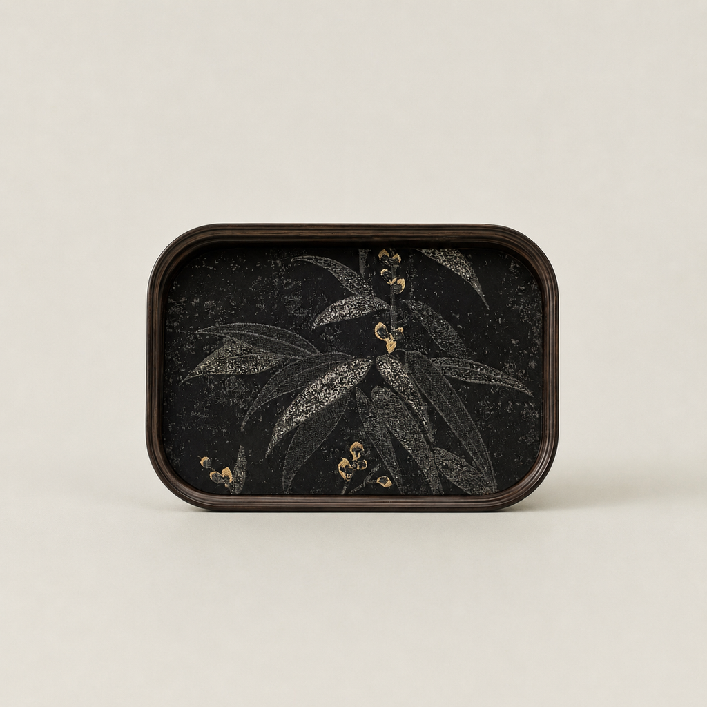 Plateau en bambou motif feuille